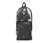 Grim Reaper Reading with A Scythe Nylon 3 Compartments Pencil Bag School Supplies Big Capacity Pencil Cases For College School Stationery for Office