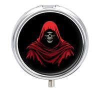 Grim Reaper Red Cloak Round Pill Box Organiser 3 Compartment Portable Medicine Case