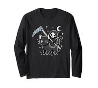 Grim Reaper Riding Black Cat Halloween Costume Kawaii Anime Long Sleeve T-Shirt