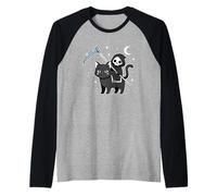 Grim Reaper Riding Black Cat Halloween Costume Kawaii Anime Raglan Baseball Tee