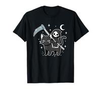 Grim Reaper Riding Black Cat Halloween Costume Kawaii Anime T-Shirt