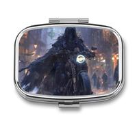 Grim Reaper Riding Motorcycle Goth Travel Pill Organizer 2 Compartments Pill Case Pill Box Containers for Purse Pocket
