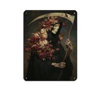 Grim Reaper Rose Shroud Retro Poster Metal Tin Sign Chic Art Retro Iron Painting Bar People Cave Cafe Family Garage Poster Wall Decoration 12x16inch(30x40cm)