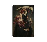 Grim Reaper Rose Shroud Retro Poster Metal Tin Sign Chic Art Retro Iron Painting Bar People Cave Cafe Family Garage Poster Wall Decoration 8x12inch(20x30cm)