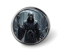 Grim Reaper Round Lapel Pins Backpack Pin Cute Brooch Decoration Brooches for Women Men Fashion Button Badges for Hat Backpacks Purses Jackets Shirt Suit