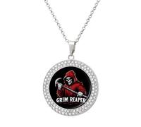 Grim Reaper Round Pendant Necklaces for Women Alloy Rhinestone Jewelry Custom Picture Necklace