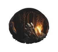 Grim-Reaper Shower Cap for Women Men Double Layer Waterproof Bath Cap Elastic Reusable Shower Hat Bath Hair Wrap Hat Washable Shower Bonnet for Long Hair, Braids Color295