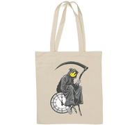 Grim Reaper Sitting On A Clock Time To Die Natural Cotton Tote Bag White