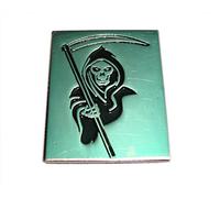 Grim Reaper Skeleton With Death Scythe Metal Enamel Biker Badge