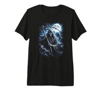 Grim Reaper Skeleton with Scythe Lightning Moon Funny Design Premium T-Shirt