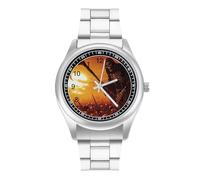 Grim Reaper Skeletons Sunset Fashion Quartz Wrist Watch Stainless Steel Wristwatches with Arabic Numerals for Men Women