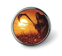 Grim Reaper Skeletons Sunset Round Brooch Pin Lapel Pins Tie Suit Dress Accessories for Men Women Wedding Birthday