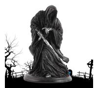 Grim Reaper Statue - Black Robe Tunic Figurine, Holy Death Decor | Gothic Standing Figurine Holding Scythe, Santa Muerte Sculpture, Haunted House Decoration, Dark Art Figurine for Home Decor