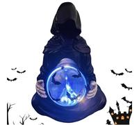 Grim Reaper Statue with Flying Bats Crystal Ball, Gothic Figurine with Light-Up Sphere, The Death God's Crystal Ball, Creepy Resin Sculpture for Halloween Party Decor