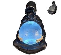 Grim Reaper Statue with Flying Bats Crystal Ball, Gothic Halloween Figurine Decor with LED Light Up Orb & Floating Bats, Creepy Gothic Spooky Sculpture