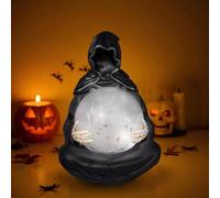 Grim Reaper Statue with Flying Bats Crystal Ball, Halloween Decor Grim Reaper Figurine with Light Up Ball, Creepy Gothic Spooky Sculpture, Halloween Snow Globes, Floating Bat Ornament (Color A)