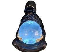 Grim Reaper Statue with Flying Bats Crystal Ball, New Halloween LED Light Grim Reaper Glowing Crystals Balls, The Death God's Halloween Statue Decor, Mysterious Floating Bat Figurine