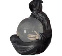 Grim Reaper Statue with Flying Bats Crystal Ball, New Halloween LED Light Grim Reaper Glowing Crystals Balls, The Death God's Halloween Statue Decor, Mysterious Floating Bat Figurine