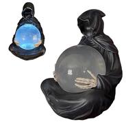 Grim Reaper Statue with Flying Bats Crystal Ball,The Death God's Crystal Balls,Crystals Glowing Balls with Floating Bats for Hauntingly Magical Vibes