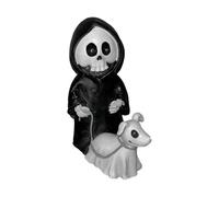 Grim Reaper Statue with Walking Ghost Dog Halloween Desktop Ornament Halloween Decorations Prop Ornament Resin Crafts (A)