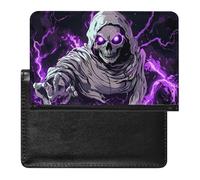 Grim Reaper Thunder Leather Passport Holder Compact ID Card Cover Case Slim Travel Wallet for Men Women