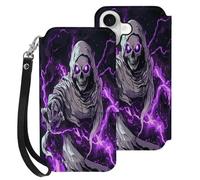 Grim Reaper Thunder Printed Flip Wallet Leather Phone Case Card Slots Compatible with iPhone 16 Series