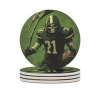 Grim Reaper U.S. Irish Football Round Ceramic Coasters Non-Slip Cork Base Drinks Holder Craft 4PCS