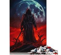 Grim Reaper Under Blood Moon Puzzles 500 Pieces Wooden Puzzles Puzzles for Adults for Adults& Teenagers Age 12 Years Up 500pcs (52x38cm)