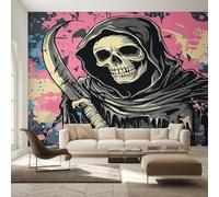 Grim Reaper Wallpaper Black Pink, Graffiti Skull Gothic Wall Paper for Bedrooms, Home Decor Photo Wallpaper for Living Room 400x280 Non-Woven Wall Mural W25