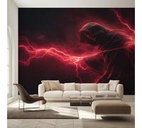 Grim Reaper Wallpaper, Red Lightning Gothic Skeleton Wall Mural for Living Room, Bedroom, Non-Woven Wall Papaer Decoration, Photo Wallpaper & Home Decor, 500x350 cm (WxH) K-MZ&25