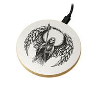 Grim Reaper Wireless Phone Charger Wooden Printed Gothic Gift | 1200dpi print on natural wood | 90mm pad | 10W Qi charging | USB cable included | Made to order in the UK