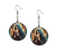 Grim Reaper with A Skull Women's Drop Earrings Wooden Dangle Pendant with Stud Hoop Jewellery Gifts