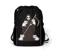 Grim Reaper with Cats Drawstring Backpack Dry And Wet Separation Sport Travel Beach Gym Sack String Yoga Bag