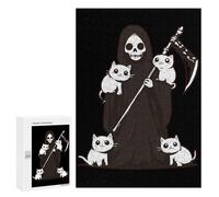 Grim Reaper with Cats Funny Wooden Picture Vertical Version Puzzle Wood Jigsaw Creative Gift for Adults And Family Game