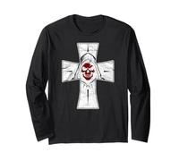 Grim Reaper With Cross Background Red Face Distressed Grunge Long Sleeve T-Shirt