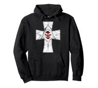 Grim Reaper With Cross Background Red Face Distressed Grunge Pullover Hoodie