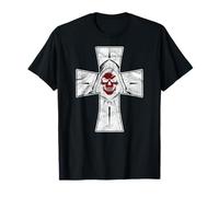 Grim Reaper With Cross Background Red Face Distressed Grunge T-Shirt