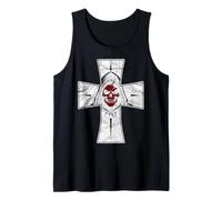 Grim Reaper With Cross Background Red Face Distressed Grunge Tank Top