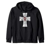Grim Reaper With Cross Background Red Face Distressed Grunge Zip Hoodie
