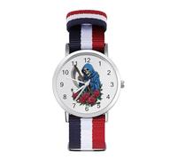 Grim Reaper with Roses Custom Quartz Watches Arabic Numerals Wrist Watch with Adjustable Strap for Men Women