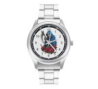 Grim Reaper with Roses Fashion Quartz Wrist Watch Stainless Steel Wristwatches with Arabic Numerals for Men Women
