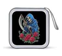 Grim Reaper with Roses Funny CD Case 40 Capacity DVD Holder Portable Storage Disc Binder Wallet for Car Home Travel