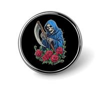 Grim Reaper with Roses Round Brooch Pin Lapel Pins Tie Suit Dress Accessories for Men Women Wedding Birthday