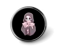 Grim Reapers And Her Cats Round Brooch Pins Metal Badge Lapel Pin Jacket Hat Bag Accessories