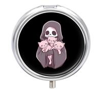 Grim Reapers and Her Cats Round Pill Box Organiser 3 Compartment Medicine Case