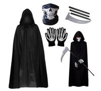Grim Reapers Costume Adults, Black Reaper Cloak With Scythe, Skeleton Mask And Gloves, Halloween Costume For Men