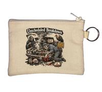 Grim Skeleton Mechanic Breakdown Scene Key Chain Coin Purse Beige