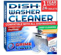 GRIME LABS Dishwasher Cleaner Deodorizer Descaler Tablets, 24 pack Heavy Duty Deep Clean and Natural Limescale Remover Rinse Aid Compatible, Dish Washer Cleaner Machine Pods, 12 Months Supply