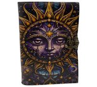 Grimoire Journal & Notebook - Leather Blank Spell Book for Witchcraft, Witch Grimoire Book of Shadows, Eco-Friendly Recycled Paper, 18 x 12 cm (Purple Sun)
