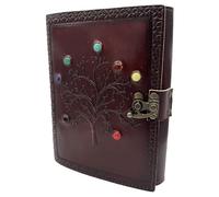 Grimoire Journal & Notebook - Leather Blank Spell Book for Witchcraft, Witch Grimoire Book of Shadows, Eco-Friendly Recycled Paper, 17 x 12 cm (Dark Brown Tree with Stones)